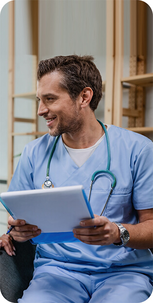 Doctor with stethoscope and clipboard